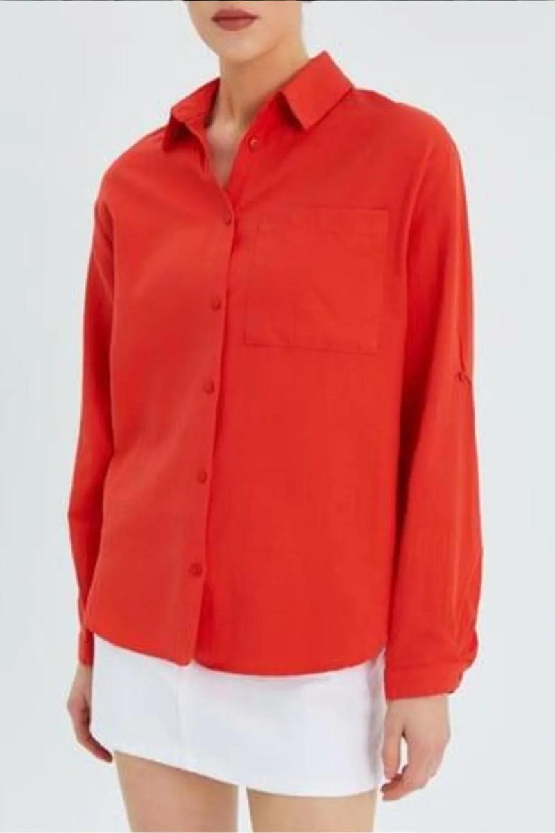 Mixray Long Sleeve Button-Up Shirt with Pocket - Image 4