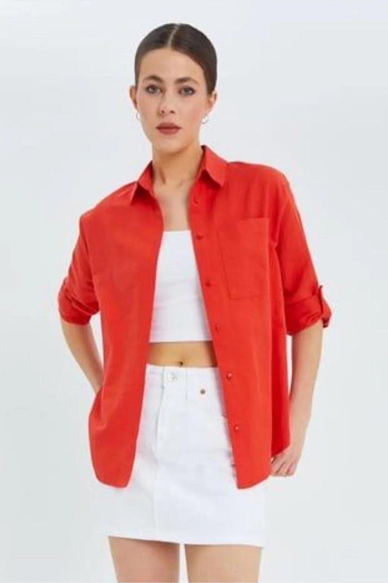 Mixray Long Sleeve Button-Up Shirt with Pocket - Image 1