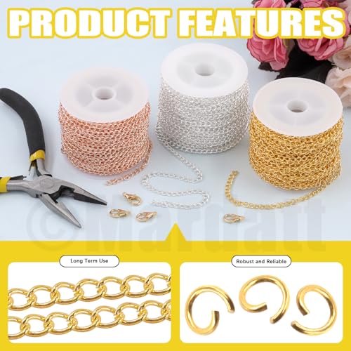 Mardatt 102Pcs Jewelry Making Kit, 10 Yards Necklace Chains with 50Pcs Open Jump Rings, 50Pcs Lobster Clasps, Chain Nose Pliers for DIY Necklace Bracelet Jewelry Making (Gold) - Image 3