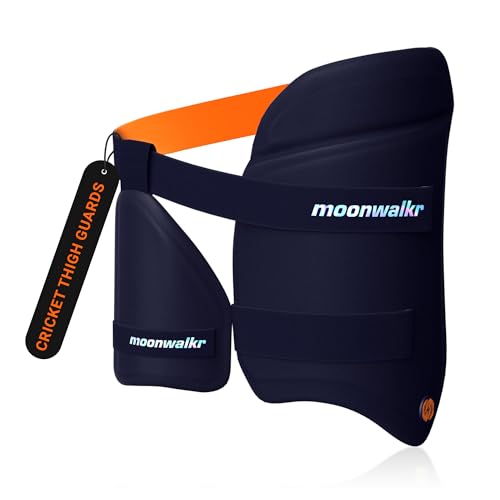 moonwalkr Thigh Guard 2.0 Protective Gear for Batter’s Height (4’5”- 4’8”) Cricket Thigh Pad Cricket Accessories & Equipment Safeguarding Both Your Outer and Inner Thighs Blue (X-Small, Right Hand) - Image 1