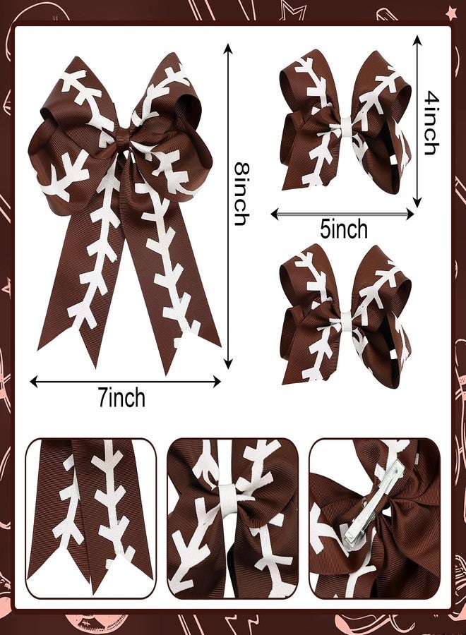 LACGO Hair Bow Clips Pack of 3 - Brown Grosgrain Soccer Cheer Glitter Sports Ponytail Barrettes for Women, Girls, and Cheerleading Teams - Image 2