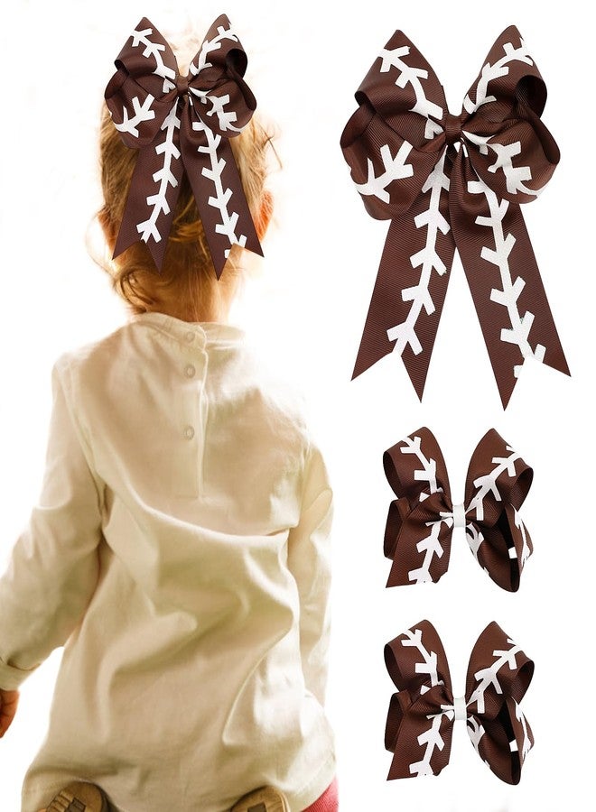 LACGO Hair Bow Clips Pack of 3 - Brown Grosgrain Soccer Cheer Glitter Sports Ponytail Barrettes for Women, Girls, and Cheerleading Teams - Image 1