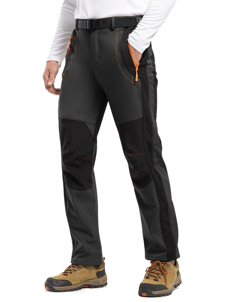 TBMPOY Men's Snow Ski Hiking Pants Waterproof Winter Fleece Lined Pants Camping Skiing Ice Fishing Pants with Belt 02 Thick Dark Grey S - Image 2