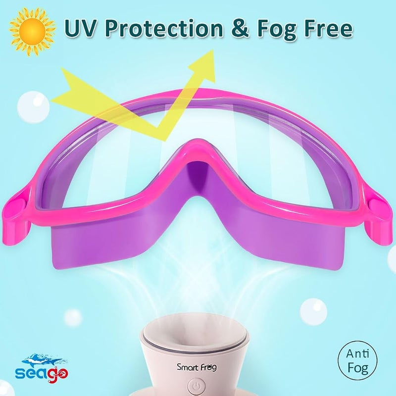 سيجو نظارات سباحة Seago Swim Goggles، عبوة مكونة من 2 نظارة، مضادة للضباب ومضادة لأشعة UV، بمجال رؤية واسع، مناسبة للأطفال من عمر 3 إلى 14 عامًا - Image 2
