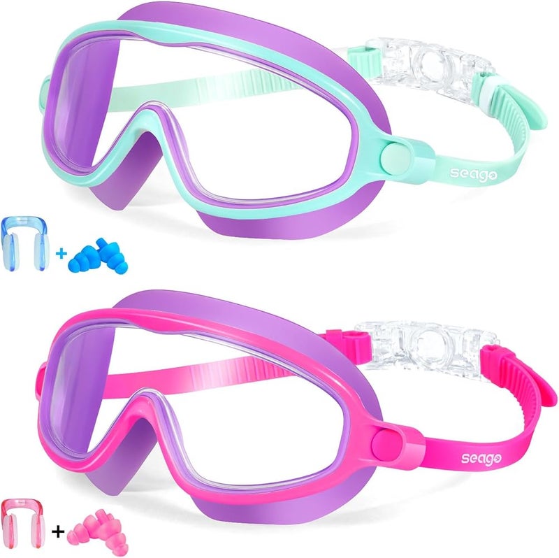 سيجو نظارات سباحة Seago Swim Goggles، عبوة مكونة من 2 نظارة، مضادة للضباب ومضادة لأشعة UV، بمجال رؤية واسع، مناسبة للأطفال من عمر 3 إلى 14 عامًا - Image 1