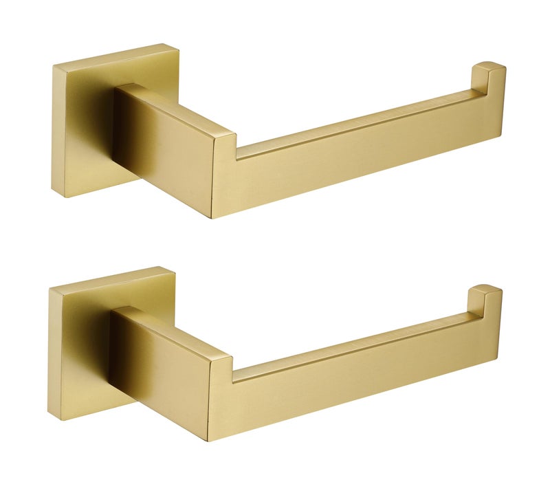 TASTOS Toilet Paper Holder Brushed Gold  Toilet Tissue Roll Holders Dispenser and Hangers Wall Mounted for Bathroom & Kitchen  Stainless Steel Modern Square Style 2 Pack - Image 1