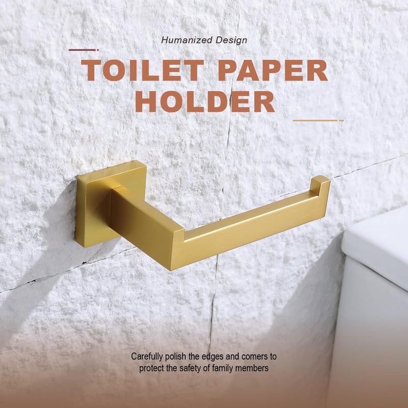TASTOS Toilet Paper Holder Brushed Gold  Toilet Tissue Roll Holders Dispenser and Hangers Wall Mounted for Bathroom & Kitchen  Stainless Steel Modern Square Style 2 Pack - Image 2