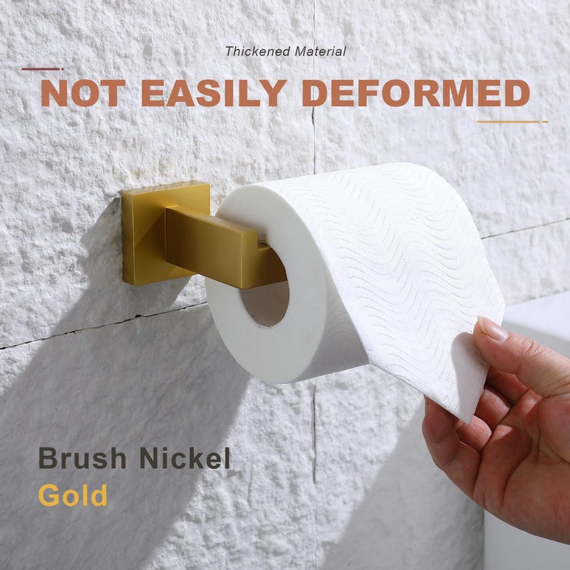 TASTOS Toilet Paper Holder Brushed Gold  Toilet Tissue Roll Holders Dispenser and Hangers Wall Mounted for Bathroom & Kitchen  Stainless Steel Modern Square Style 2 Pack - Image 3