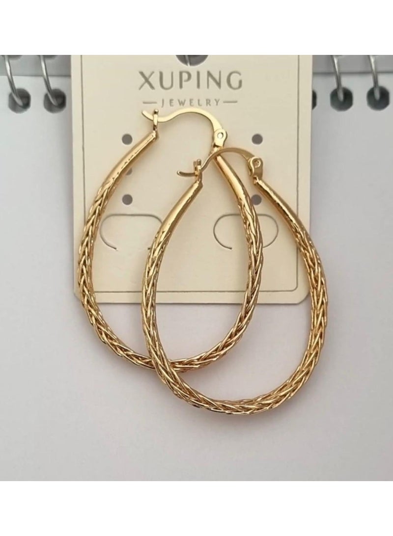 Modern Gold-Tone Teardrop Hoop Earrings – Elegant Twisted Rope Texture Statement Earrings for Women - Image 1