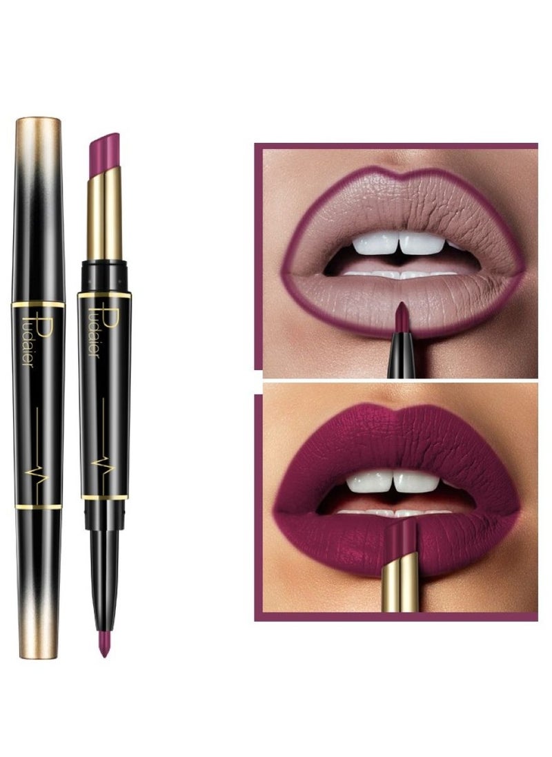 SKY-TOUCH Double Head Matte Lipstick + Lip Liner Pen Set 2 In 1 One Step Lips Makeup Waterproof Long Lasting Lipstick Durable Nude Velvet Lipstick Pen,One Size 03#  - Image 1
