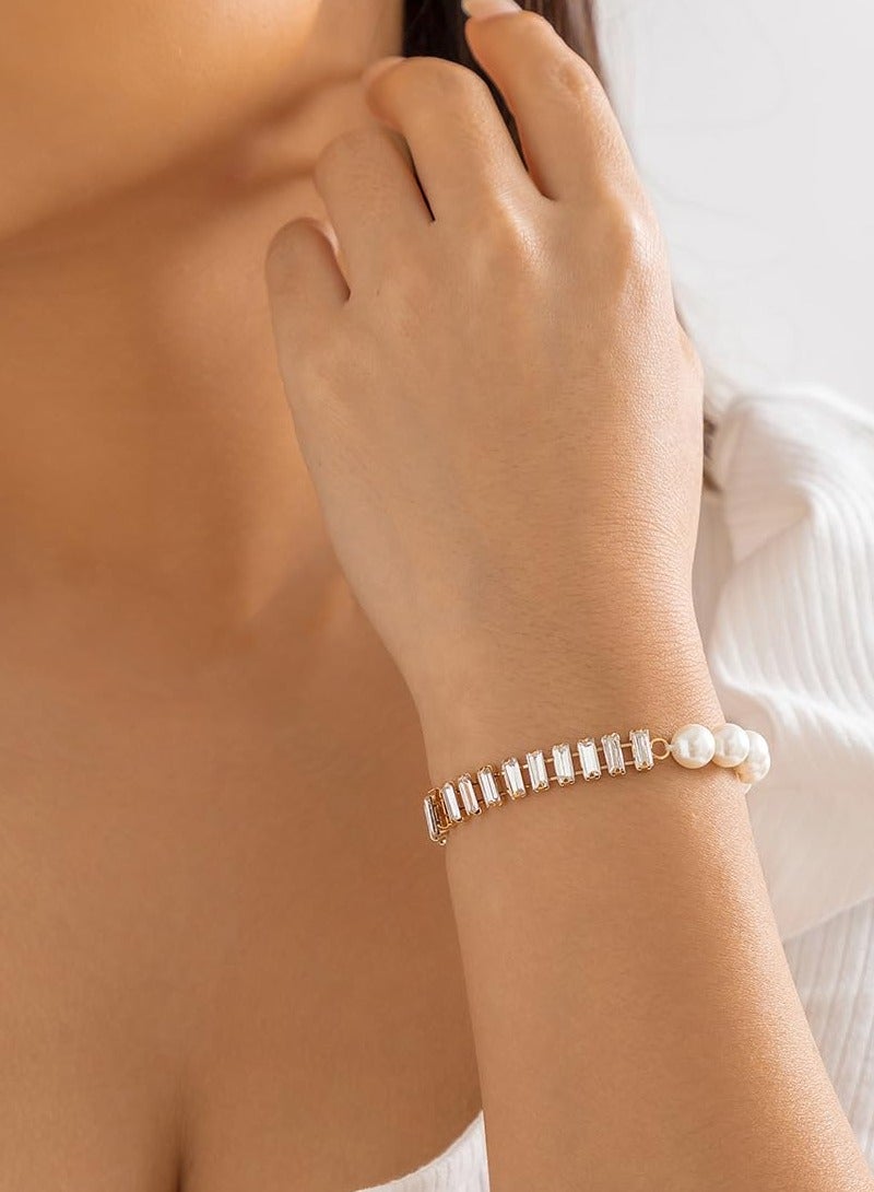 SOLARAE Gold Tiny Pearl Bracelet,14K Gold Baroque Style Pearl Women's Bracelet, With Cubic Zircon Oxide and Titanium Steel Adjustable Clasp, for Women Trendy Jewelry - Image 2