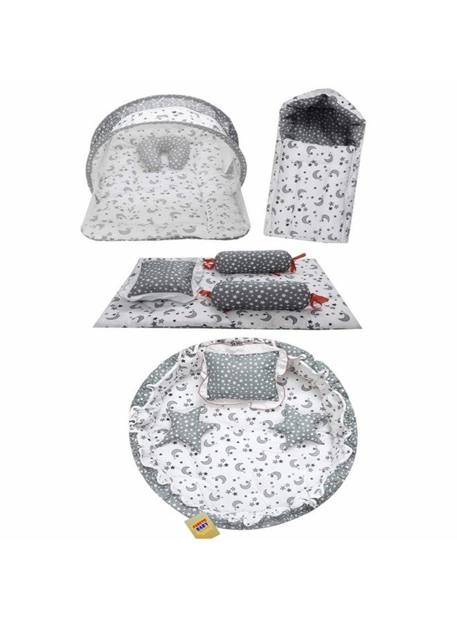 فاريتو مجموعة من عش الطفل | شبكة مع سرير | حقيبة حمل | مجموعة أغطية سرير مكونة من 4 قطع (0-6 أشهر) (عش كامل) (قمر رمادي) - Image 1