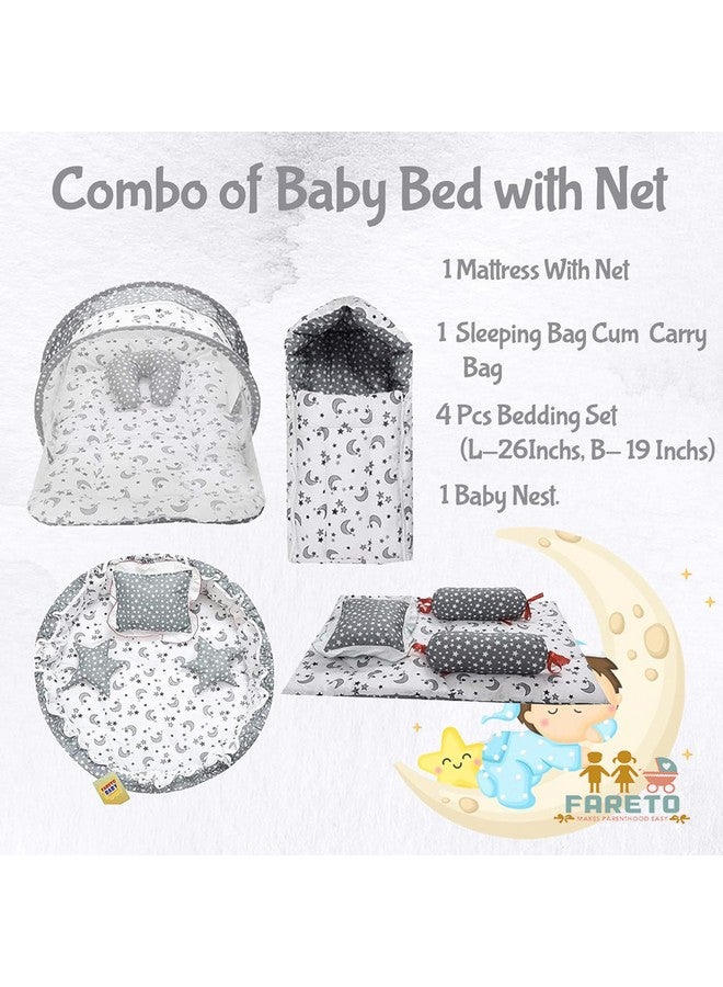 فاريتو مجموعة من عش الطفل | شبكة مع سرير | حقيبة حمل | مجموعة أغطية سرير مكونة من 4 قطع (0-6 أشهر) (عش كامل) (قمر رمادي) - Image 4