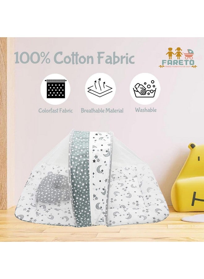 فاريتو مجموعة من عش الطفل | شبكة مع سرير | حقيبة حمل | مجموعة أغطية سرير مكونة من 4 قطع (0-6 أشهر) (عش كامل) (قمر رمادي) - Image 3