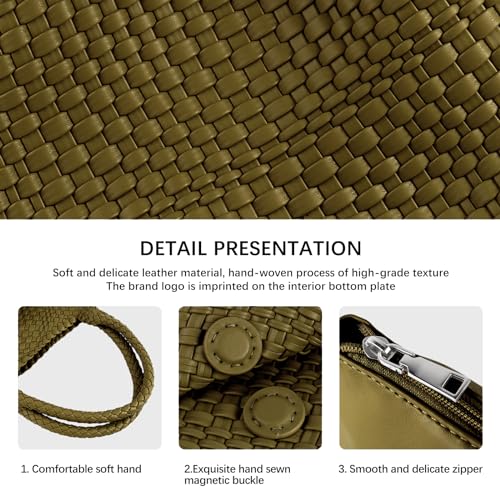 LIKEBAG Woven Tote Bag Womens Purse Vegan Leather Shoulder Handbags Fashion Summer Beach Tote Bags Large Travel Totes (Olive Green) - Image 5