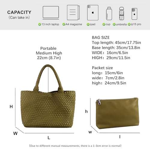 LIKEBAG Woven Tote Bag Womens Purse Vegan Leather Shoulder Handbags Fashion Summer Beach Tote Bags Large Travel Totes (Olive Green) - Image 4