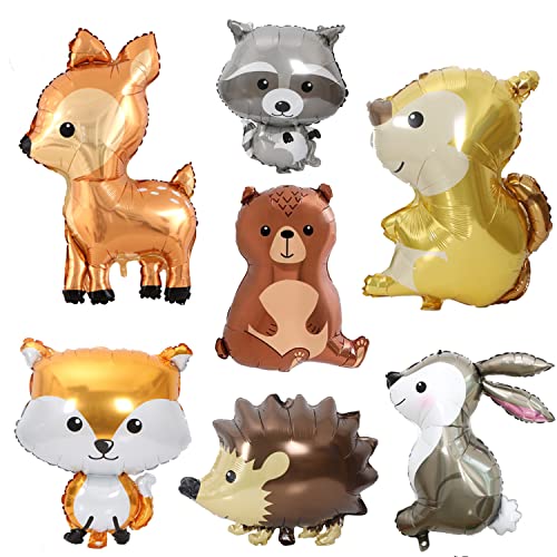 Finypa 7PCS Forest Animal Balloons Jumbo Bunny Fox Squirrel Hedgehog Raccoon for Woodland Themed Baby Shower Birthday Party Decorations - Image 1