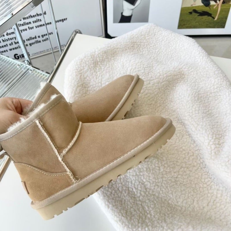 5854 Low-Cut Snow Boots Women'S Fur Integrated Fleece-Lined Warm Shoes Cowhide Wool Thickened Non-Slip Bottom Men'S Plus Size - Image 1