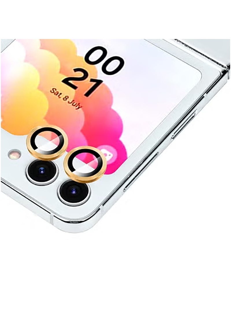For Samsung Galaxy Z Flip 7 Camera Lens Protector, Individual Tempered Glass Camera Screen Protector Metal Ring Lens Cover for Samsung Galaxy Z Flip 7 , 1 Set (Golden)  - Image 1
