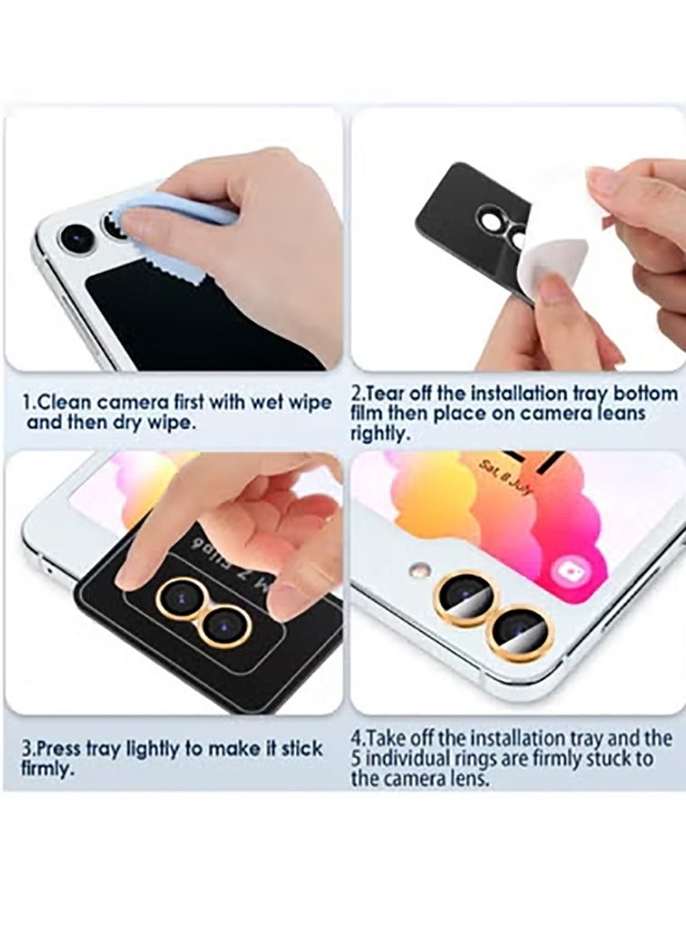 For Samsung Galaxy Z Flip 7 Camera Lens Protector, Individual Tempered Glass Camera Screen Protector Metal Ring Lens Cover for Samsung Galaxy Z Flip 7 , 1 Set (Golden)  - Image 2