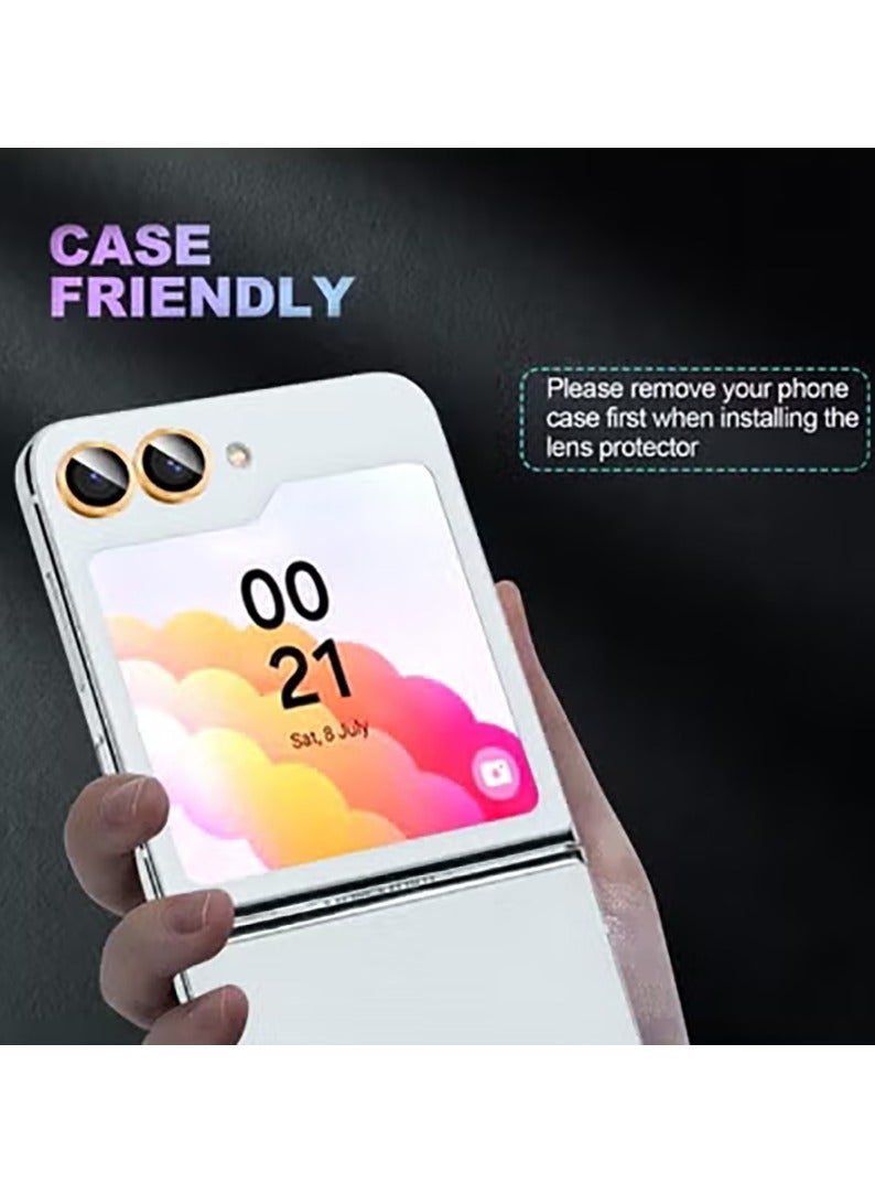 For Samsung Galaxy Z Flip 7 Camera Lens Protector, Individual Tempered Glass Camera Screen Protector Metal Ring Lens Cover for Samsung Galaxy Z Flip 7 , 1 Set (Golden)  - Image 4