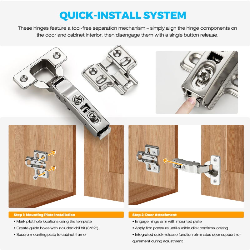 HOME EDIT 5 Pairs 10 Pack European Full Overlay Soft Close Cabinet Hinges Concealed Kitchen Cabinet Hinges Heavy-Duty Frameless Adjustable for Cupboard Hardware - Image 5