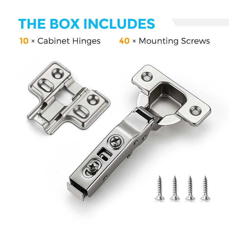 HOME EDIT 5 Pairs 10 Pack European Full Overlay Soft Close Cabinet Hinges Concealed Kitchen Cabinet Hinges Heavy-Duty Frameless Adjustable for Cupboard Hardware - Image 4