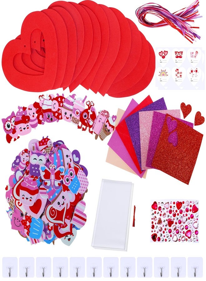 Winlyn 12 Sets Heart Wreath Ornaments Decorations Valentine Crafts Kits Heart Shaped Wreath Art Sets Valentine Heart Foam Stickers for Kids Valentine's Day Party Classroom Activities Gift Exchange - Image 3