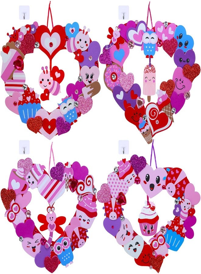 Winlyn 12 Sets Heart Wreath Ornaments Decorations Valentine Crafts Kits Heart Shaped Wreath Art Sets Valentine Heart Foam Stickers for Kids Valentine's Day Party Classroom Activities Gift Exchange - Image 1