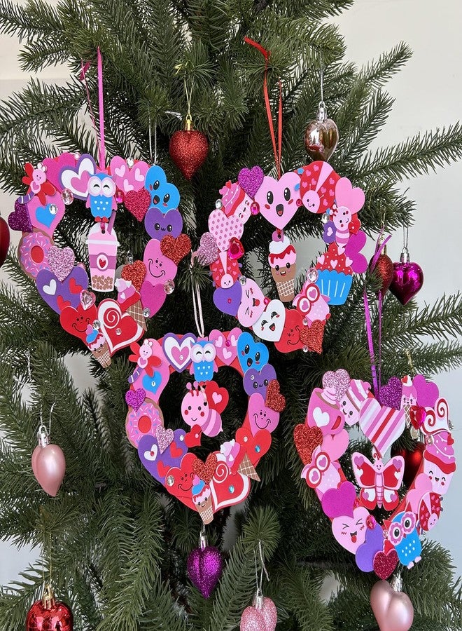 Winlyn 12 Sets Heart Wreath Ornaments Decorations Valentine Crafts Kits Heart Shaped Wreath Art Sets Valentine Heart Foam Stickers for Kids Valentine's Day Party Classroom Activities Gift Exchange - Image 2
