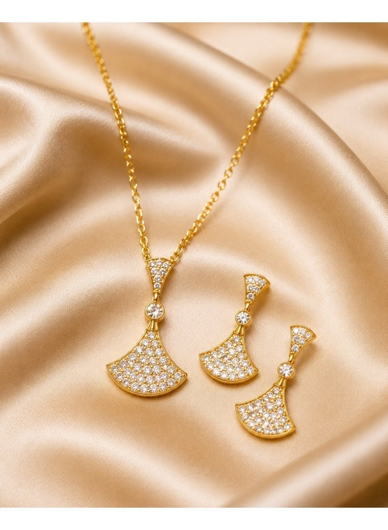 RAFAL Women's Crystal Fan Necklace and Earrings Set with Blue Velvet Rose Box - Gold or Silver - Image 5