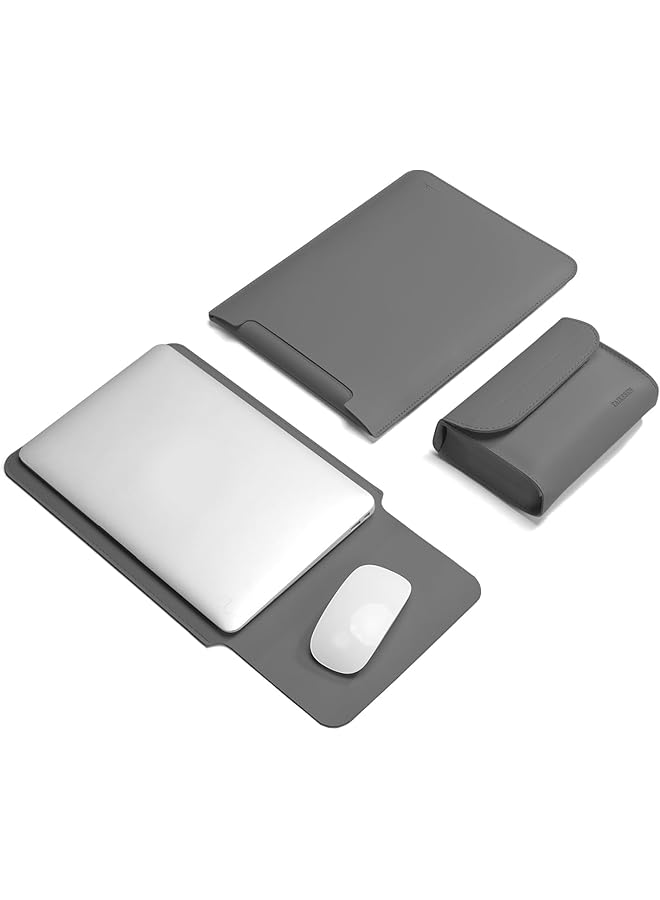 Excefore Laptop Sleeve Bag Protective Laptop Sleeve Compatible With Macbook 12 Inch Polyester Vertical Case With Pocket Pu Bag With Small Case Gray - Image 1