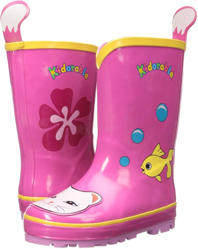 Kidorable Lucky Cat Rainboots, Pink, Kids Sizes, Natural Rubber Boots with Cotton Lining, Pull On Heel Tab & Non-Slip Sole - Image 5