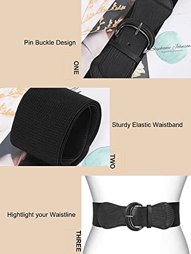 WHIPPY 3 Pack Women Wide Elastic Waist Belt Vintage Stretchy Belt Waistband for Ladies Dresses, Black/Brown/Beige, M - Image 3