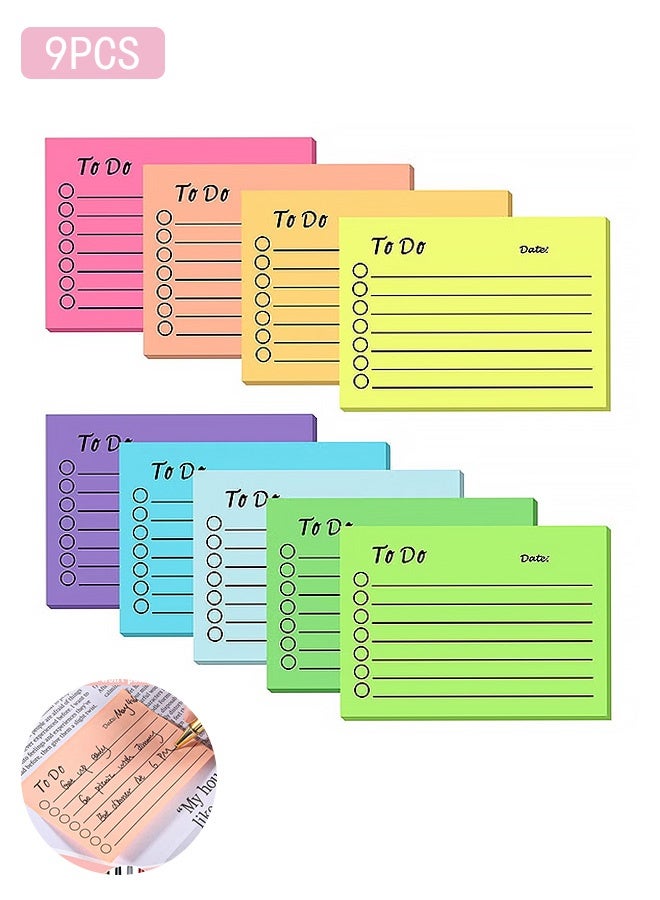 MXN 9 Pcs sticky notes, self-sticky notes with lines, to-do list sticky notes, daily planning of home office supplies, - Image 1