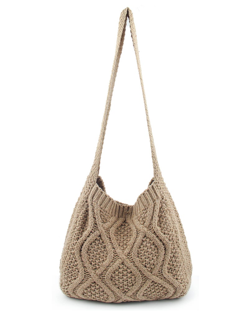 ENBEI Handmade Crochet Bag–Boho Chic Shoulder Bag, Aesthetic Kinted Bag,Cute Crossbody Bag,Perfect for Beach, Shoppingor Daily Use – Stylish Durable (Khaki) - Image 1
