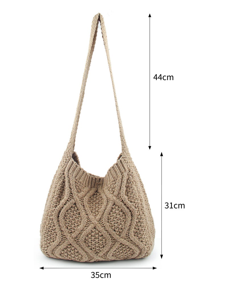 ENBEI Handmade Crochet Bag–Boho Chic Shoulder Bag, Aesthetic Kinted Bag,Cute Crossbody Bag,Perfect for Beach, Shoppingor Daily Use – Stylish Durable (Khaki) - Image 3