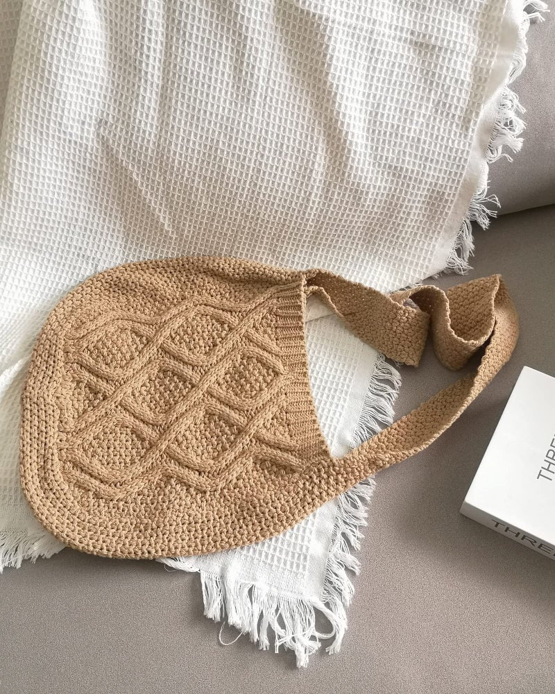ENBEI Handmade Crochet Bag–Boho Chic Shoulder Bag, Aesthetic Kinted Bag,Cute Crossbody Bag,Perfect for Beach, Shoppingor Daily Use – Stylish Durable (Khaki) - Image 5