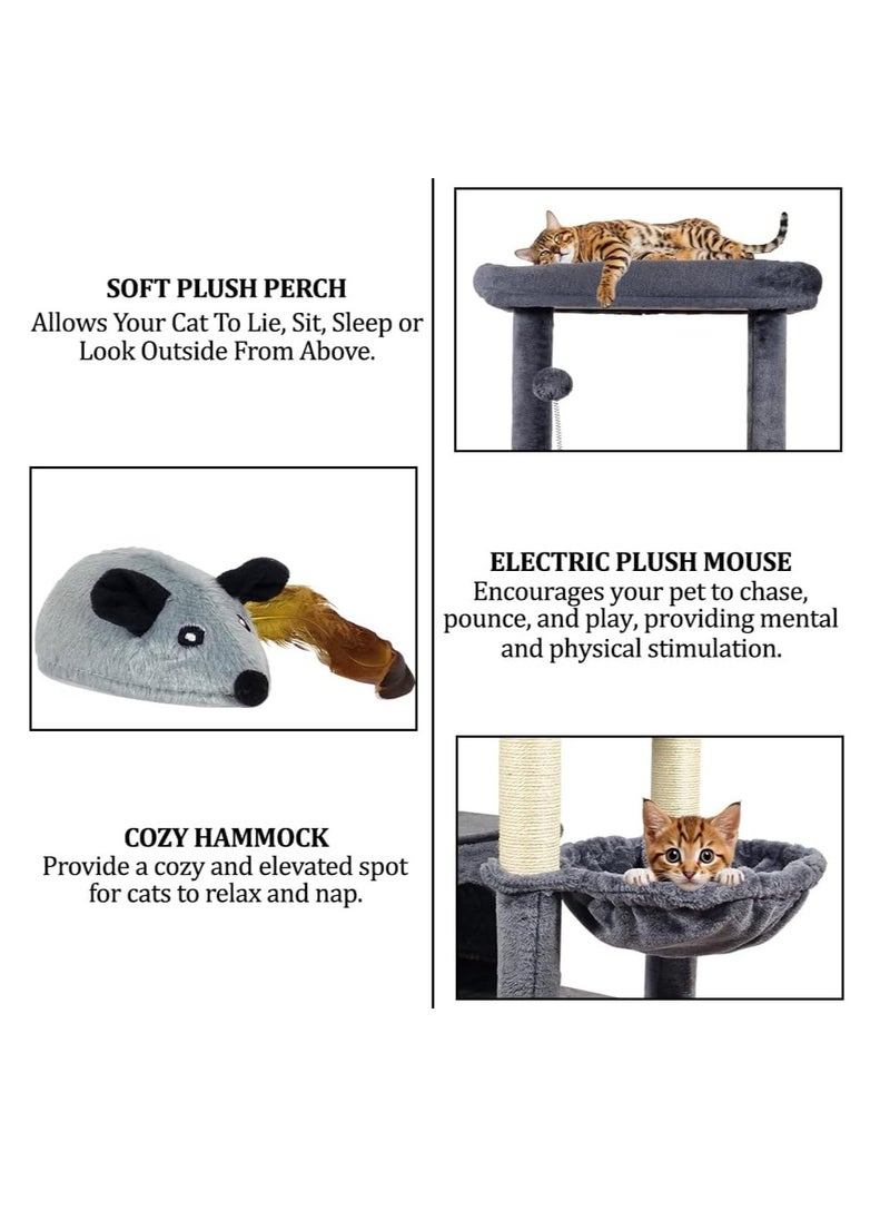NNC PETS - Multi-level cat tree for Indoor cats, Cat playhouse with Padded perch, Scratching posts, and Punching ball, Cat tower with Interactive cat toy, Hammock, Cat condos, and Climbing ladder, (Dark grey) - Image 1