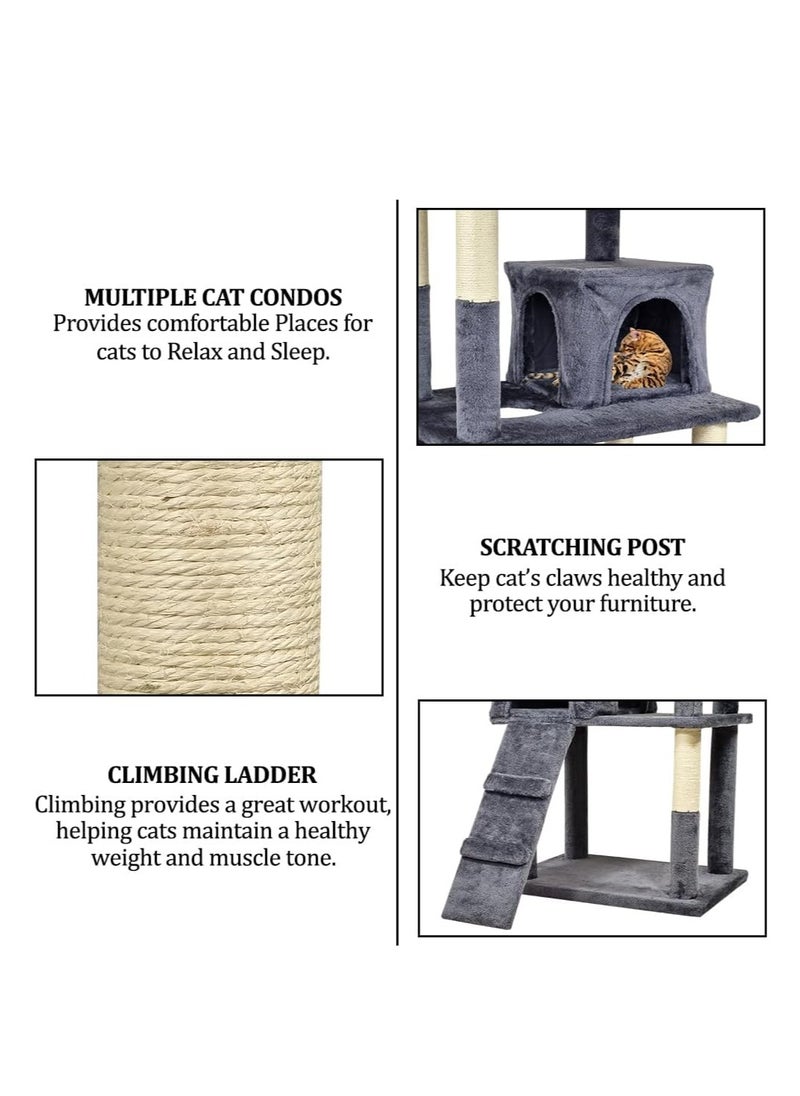 NNC PETS - Multi-level cat tree for Indoor cats, Cat playhouse with Padded perch, Scratching posts, and Punching ball, Cat tower with Interactive cat toy, Hammock, Cat condos, and Climbing ladder, (Dark grey) - Image 1