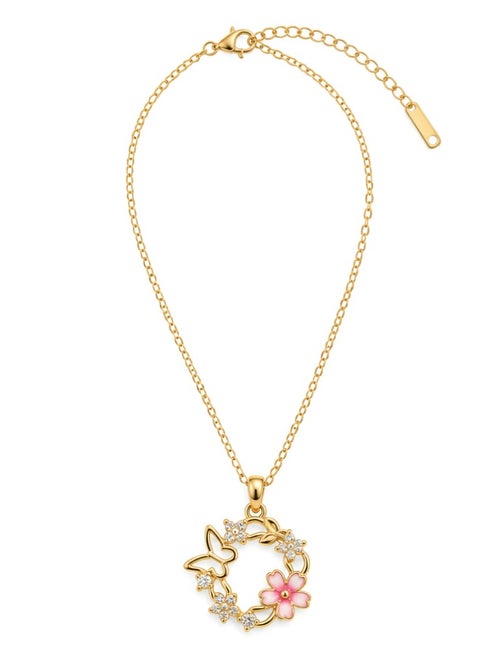 Gold Butterfly Floral Pendant Necklace