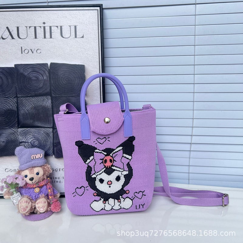 New Summer Ins Mini Cartoon Mobile Phone Bag South Korea Small Satchel Cute Crossbody Bag Knitted Shoulder Handbag - Image 1