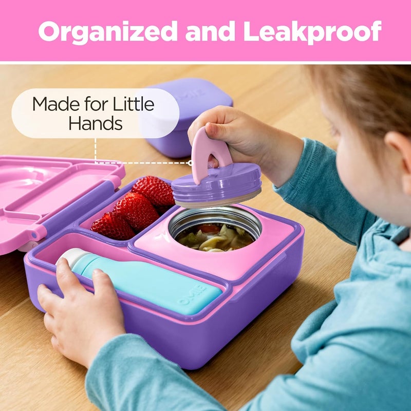 OmieBox Bento Box for Kids - Insulated Bento Lunch Box with Leak Proof Vacuum Insulated Food Jar - 3 Compartments, Two Temperature Zones (Unicorn Pink) - Image 5
