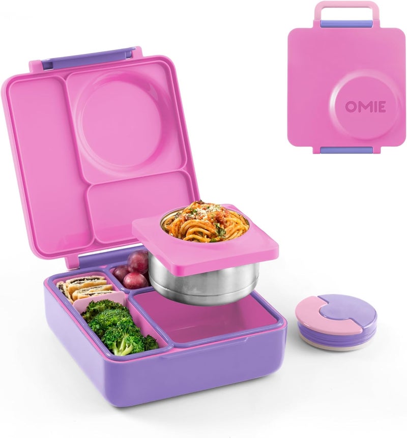 OmieBox Bento Box for Kids - Insulated Bento Lunch Box with Leak Proof Vacuum Insulated Food Jar - 3 Compartments, Two Temperature Zones (Unicorn Pink) - Image 1