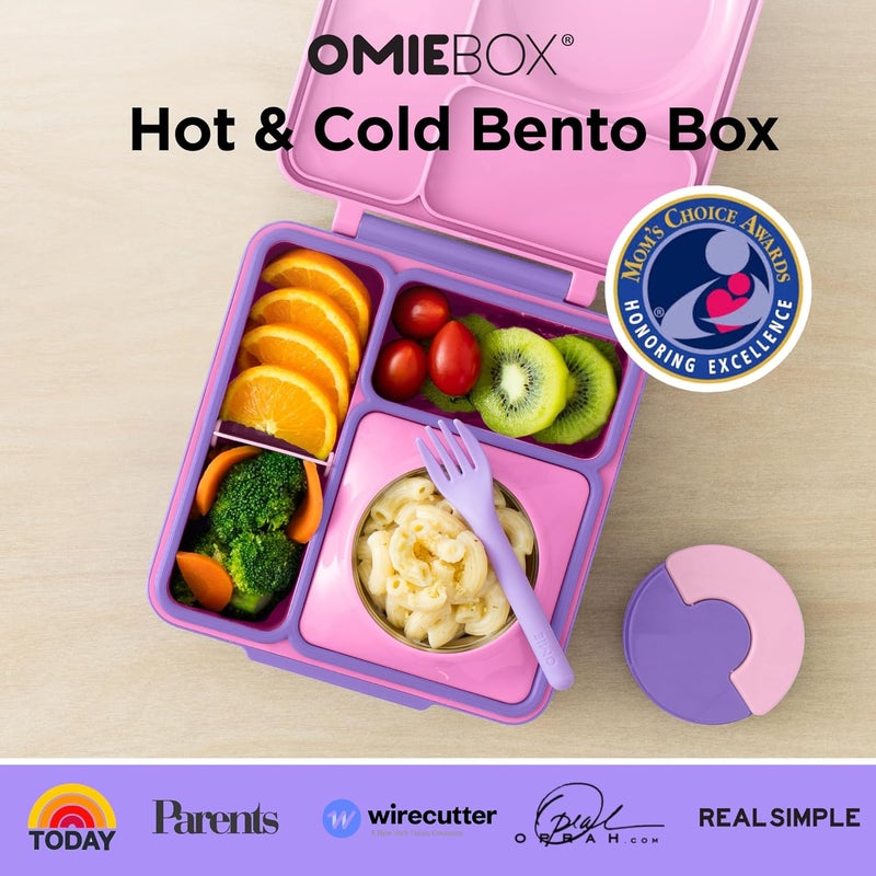 OmieBox Bento Box for Kids - Insulated Bento Lunch Box with Leak Proof Vacuum Insulated Food Jar - 3 Compartments, Two Temperature Zones (Unicorn Pink) - Image 2