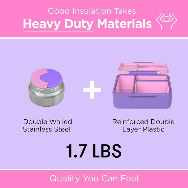 OmieBox Bento Box for Kids - Insulated Bento Lunch Box with Leak Proof Vacuum Insulated Food Jar - 3 Compartments, Two Temperature Zones (Unicorn Pink) - Image 4