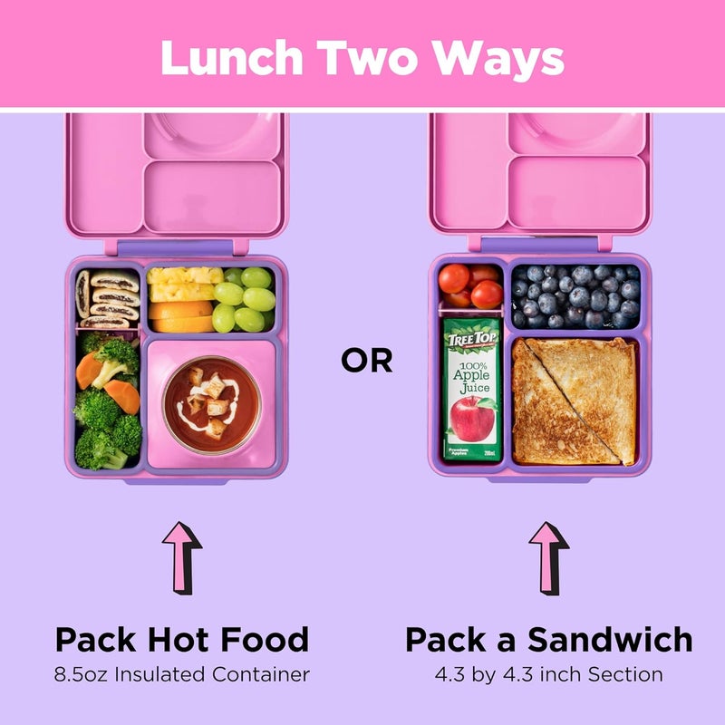 OmieBox Bento Box for Kids - Insulated Bento Lunch Box with Leak Proof Vacuum Insulated Food Jar - 3 Compartments, Two Temperature Zones (Unicorn Pink) - Image 3