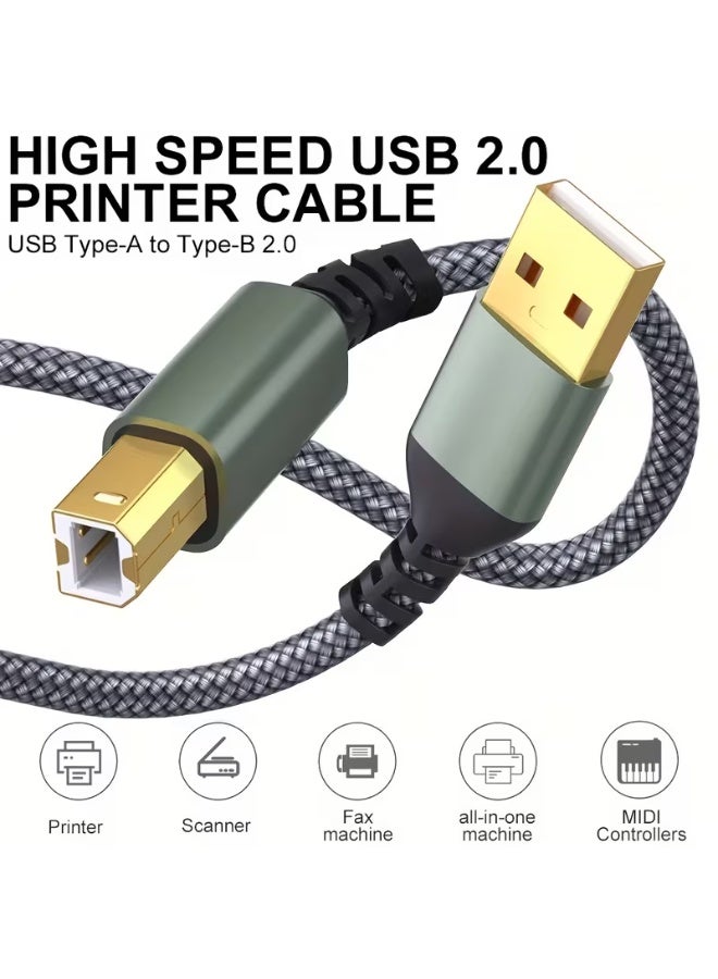 HMC 480Mbps High-Speed Transmission | Nylon Weave] USB 2.0 Printer Cable / MIDI 2-In-1 Cable 3.3Ft | 1M Compatible with Hp/Canon/Epson All Series/Yamaha/Casio Digital Pianos/Midi Controllers | Wear-Resistant Nylon Shell + Gold-Plated Connectors - Image 1