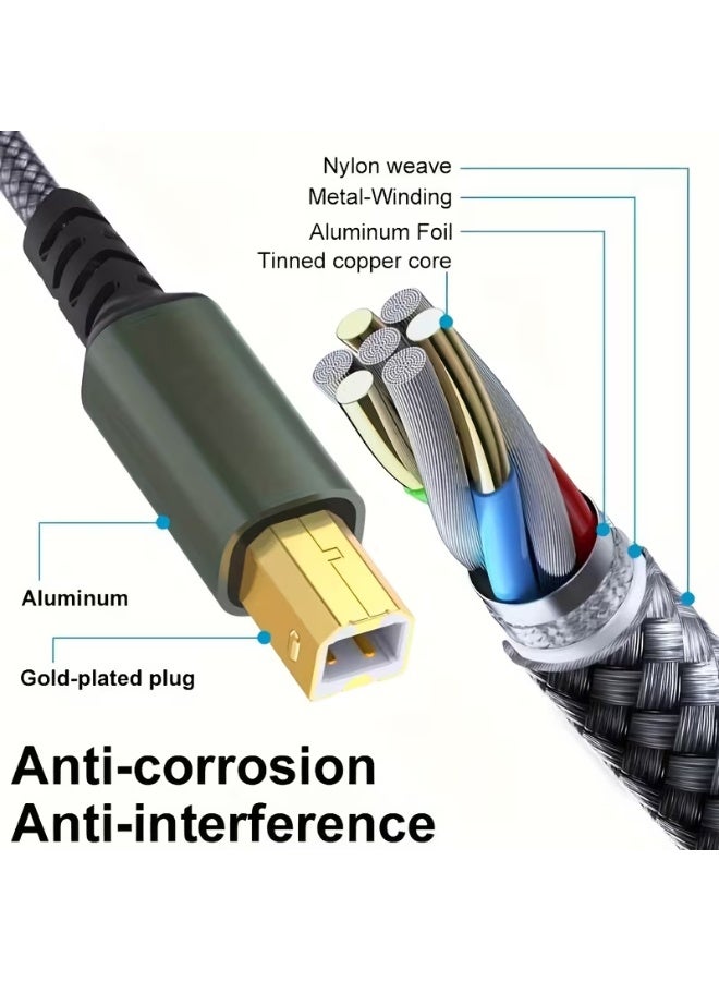 HMC 480Mbps High-Speed Transmission | Nylon Weave] USB 2.0 Printer Cable / MIDI 2-In-1 Cable 3.3Ft | 1M Compatible with Hp/Canon/Epson All Series/Yamaha/Casio Digital Pianos/Midi Controllers | Wear-Resistant Nylon Shell + Gold-Plated Connectors - Image 2