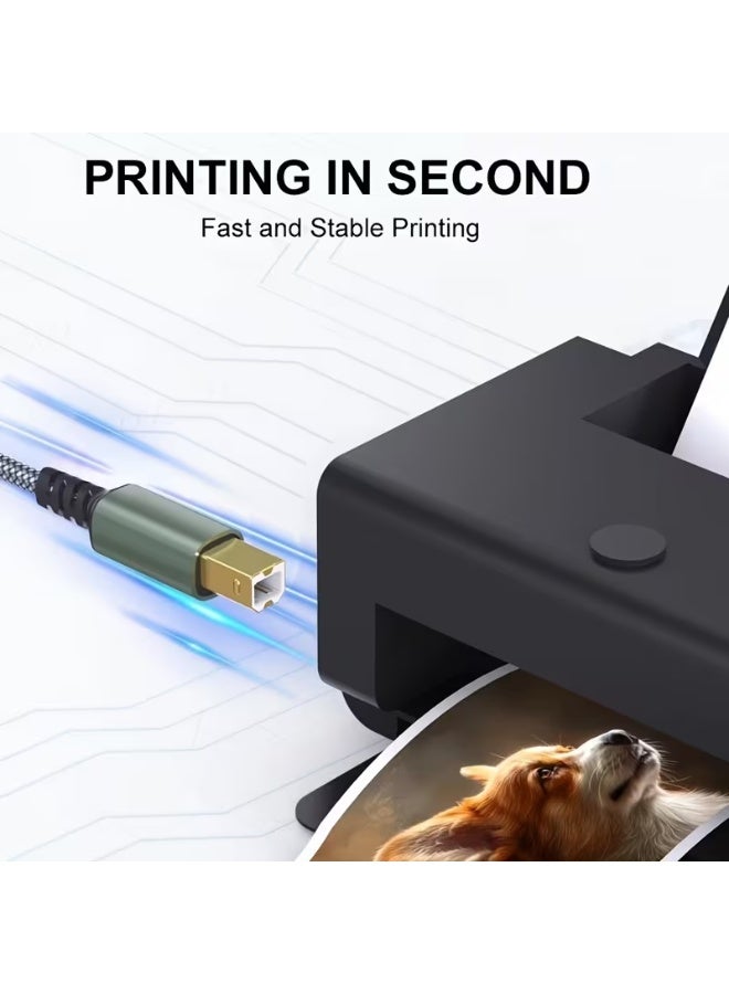 HMC 480Mbps High-Speed Transmission | Nylon Weave] USB 2.0 Printer Cable / MIDI 2-In-1 Cable 3.3Ft | 1M Compatible with Hp/Canon/Epson All Series/Yamaha/Casio Digital Pianos/Midi Controllers | Wear-Resistant Nylon Shell + Gold-Plated Connectors - Image 3